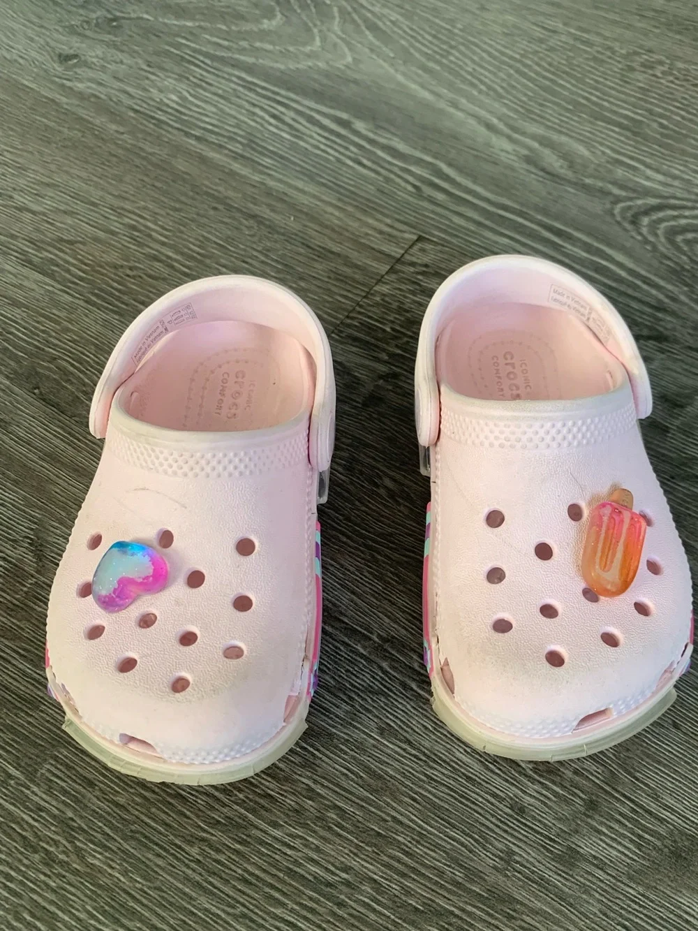 Crocs Kids Light Pink Slip-On Clogs with Decorative Charms